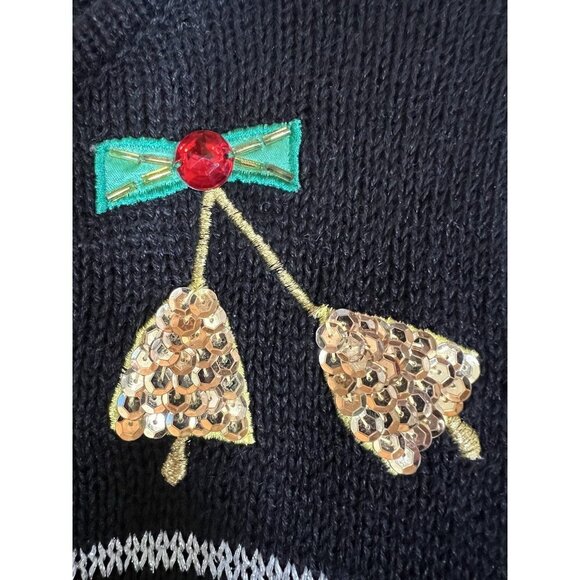 Vintage 80s Work in Progess Gladys Bagley Christmas Black sweater embellished M - Picture 9 of 11